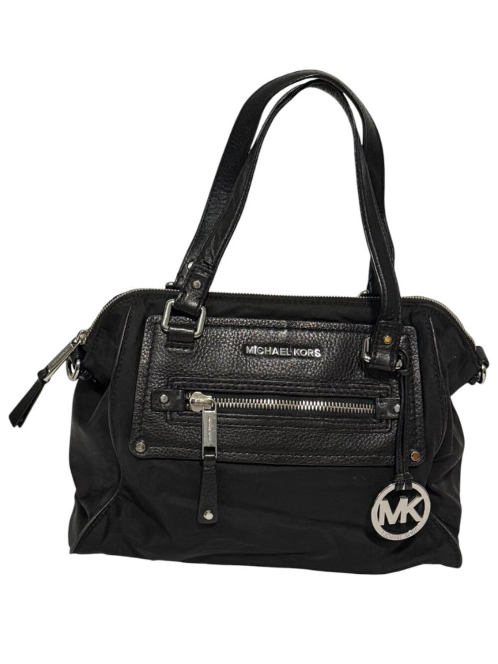 Michael Kors Gilmore Medium E/W Satchel Bag Nylon Leather Trim Black